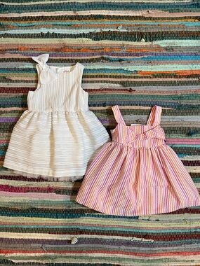 Lot of 2 Dresses: Bonnie Baby Pink Sundress + Cat & Jack White + Gold Dress